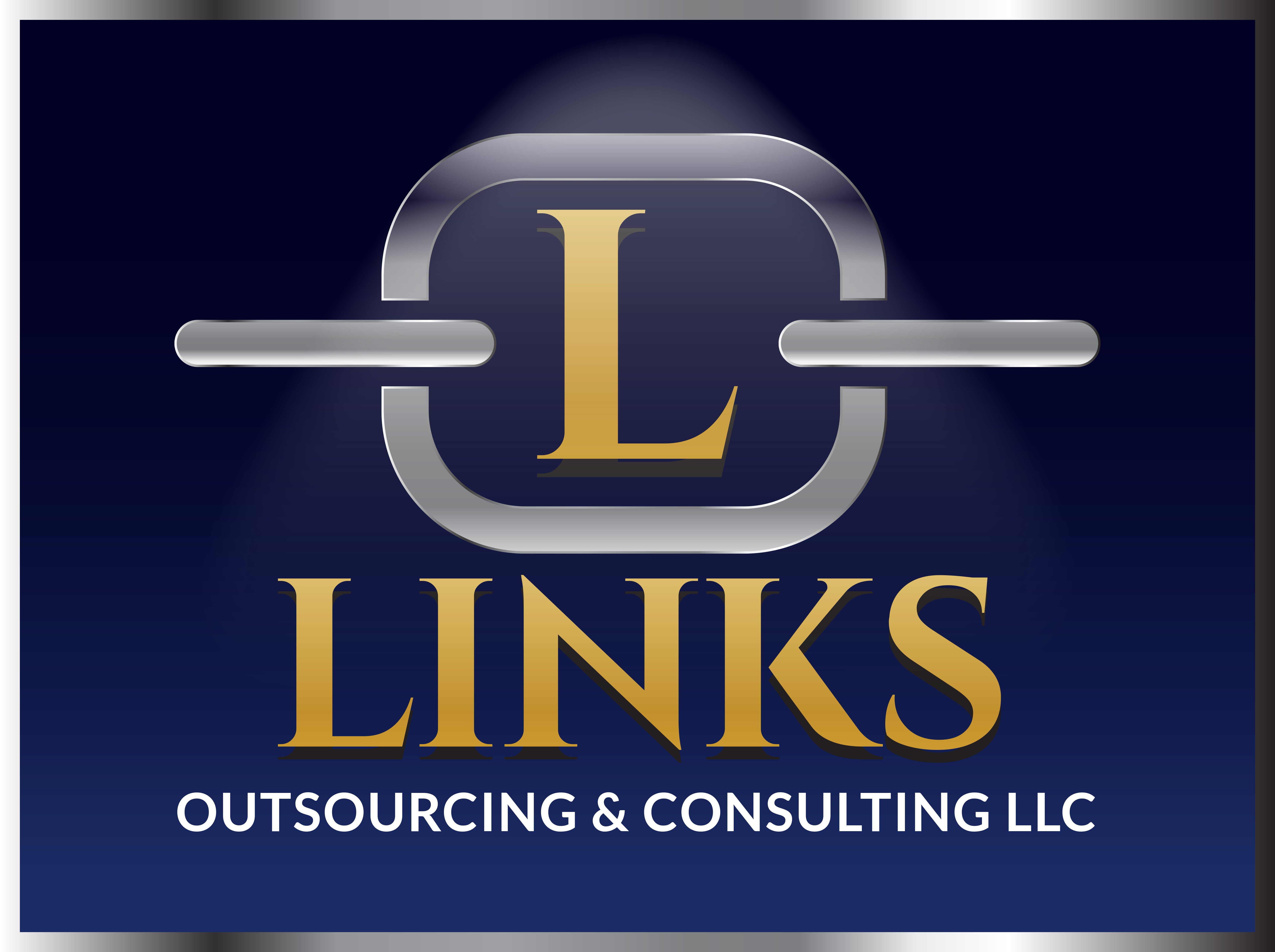 A blue and gold logo for links outsourcing & consulting llc.
